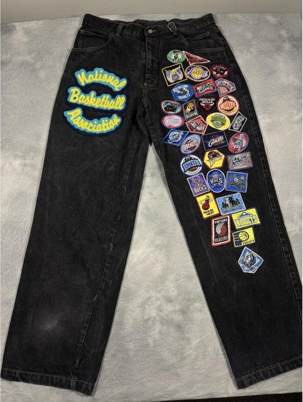 Jeff Hamilton Vintage NBA Patch Jeans Black Denim Men’s 36” x 32”